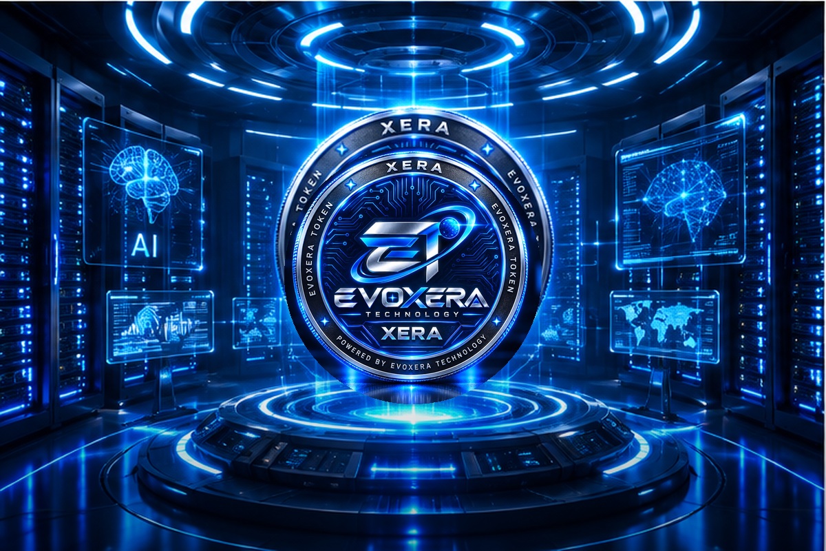 XERA coin inside a futuristic AI and data center